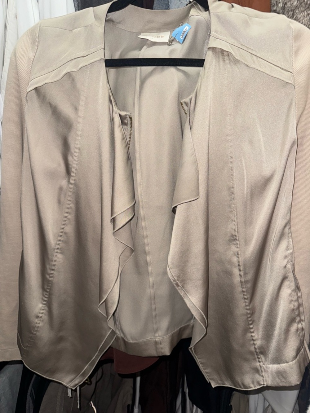 Chico's Beige Ruffle Open-Front Jacket